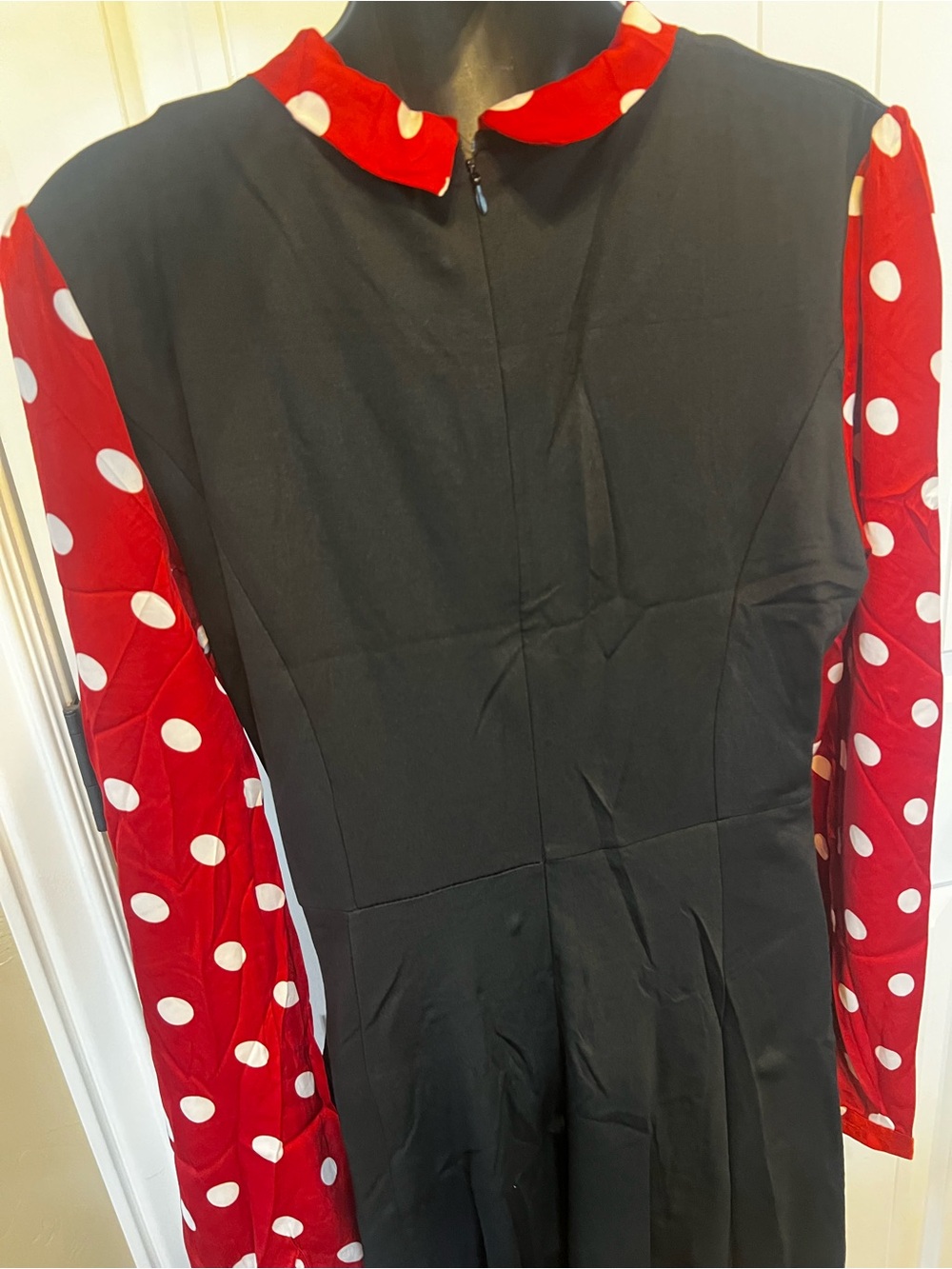 New Tulip B Long Sleeve Black Dress with Red Polka Dot Tie-Neck Modern Vintage - Picture 5 of 7